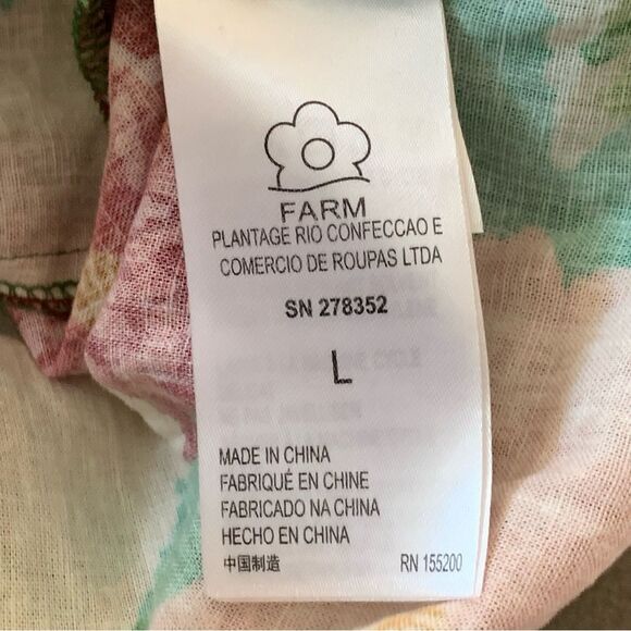 Farm Rio x Anthropologie Wrap Top Puff Sleeve Belted Tropical Colorful Large New - Picture 14 of 16